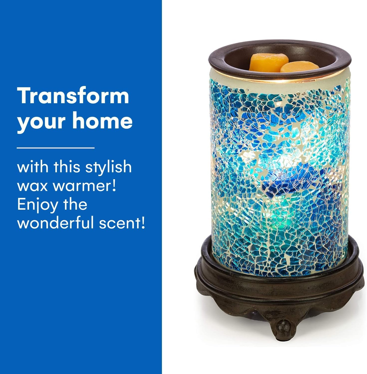 Wall Plug-In Wax Warmer - Mosaic Glass Mediterranean Blue Electric Fragrance Candle Warmer and Night Light - for Scented Wax, Essential Oils, Candle Wax Melts, Tarts - Scent Warmer Night Light