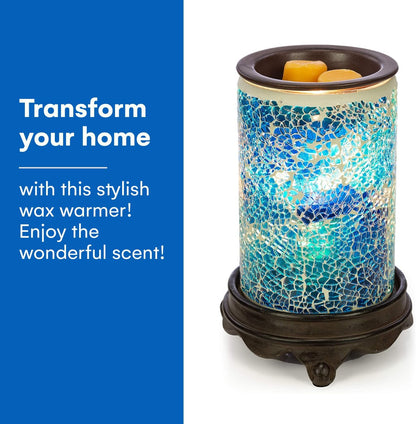 Wall Plug-In Wax Warmer - Mosaic Glass Mediterranean Blue Electric Fragrance Candle Warmer and Night Light - for Scented Wax, Essential Oils, Candle Wax Melts, Tarts - Scent Warmer Night Light