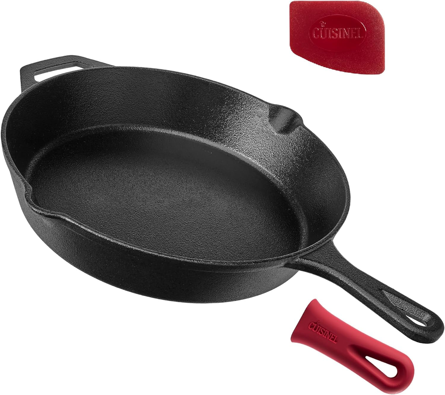 12‑Inch Cast Iron Skillet – Pre‑Seasoned Frying Pan with Assist Handle & Silicone Handle Holder – Oven, Stovetop, Grill & Campfire Safe Cookware – PFAS & Pfoa‑Free