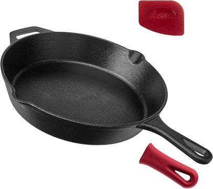 12‑Inch Cast Iron Skillet – Pre‑Seasoned Frying Pan with Assist Handle & Silicone Handle Holder – Oven, Stovetop, Grill & Campfire Safe Cookware – PFAS & Pfoa‑Free