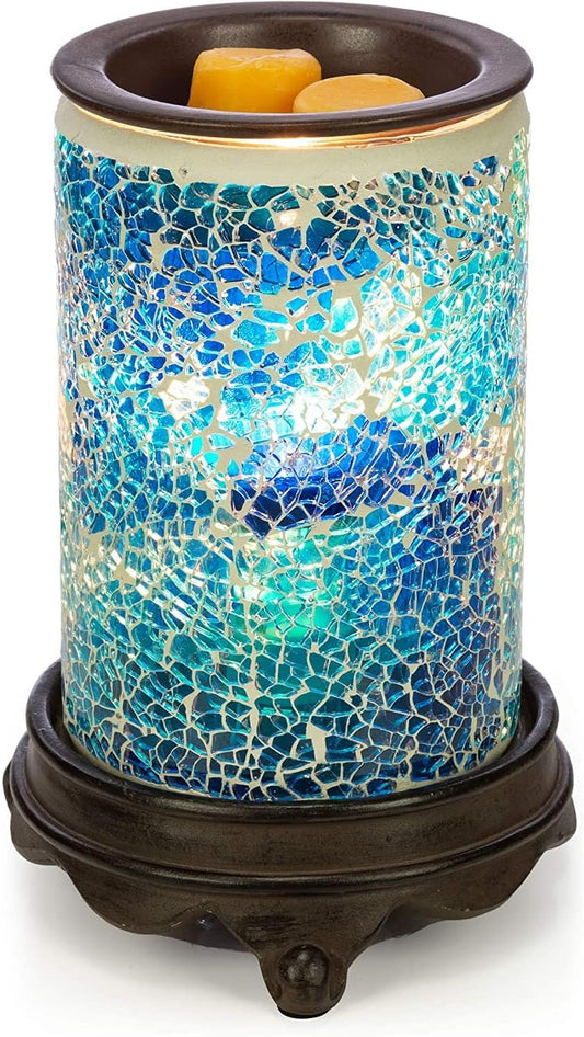Wall Plug-In Wax Warmer - Mosaic Glass Mediterranean Blue Electric Fragrance Candle Warmer and Night Light - for Scented Wax, Essential Oils, Candle Wax Melts, Tarts - Scent Warmer Night Light