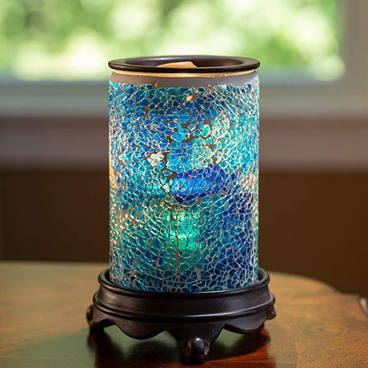 Wall Plug-In Wax Warmer - Mosaic Glass Mediterranean Blue Electric Fragrance Candle Warmer and Night Light - for Scented Wax, Essential Oils, Candle Wax Melts, Tarts - Scent Warmer Night Light