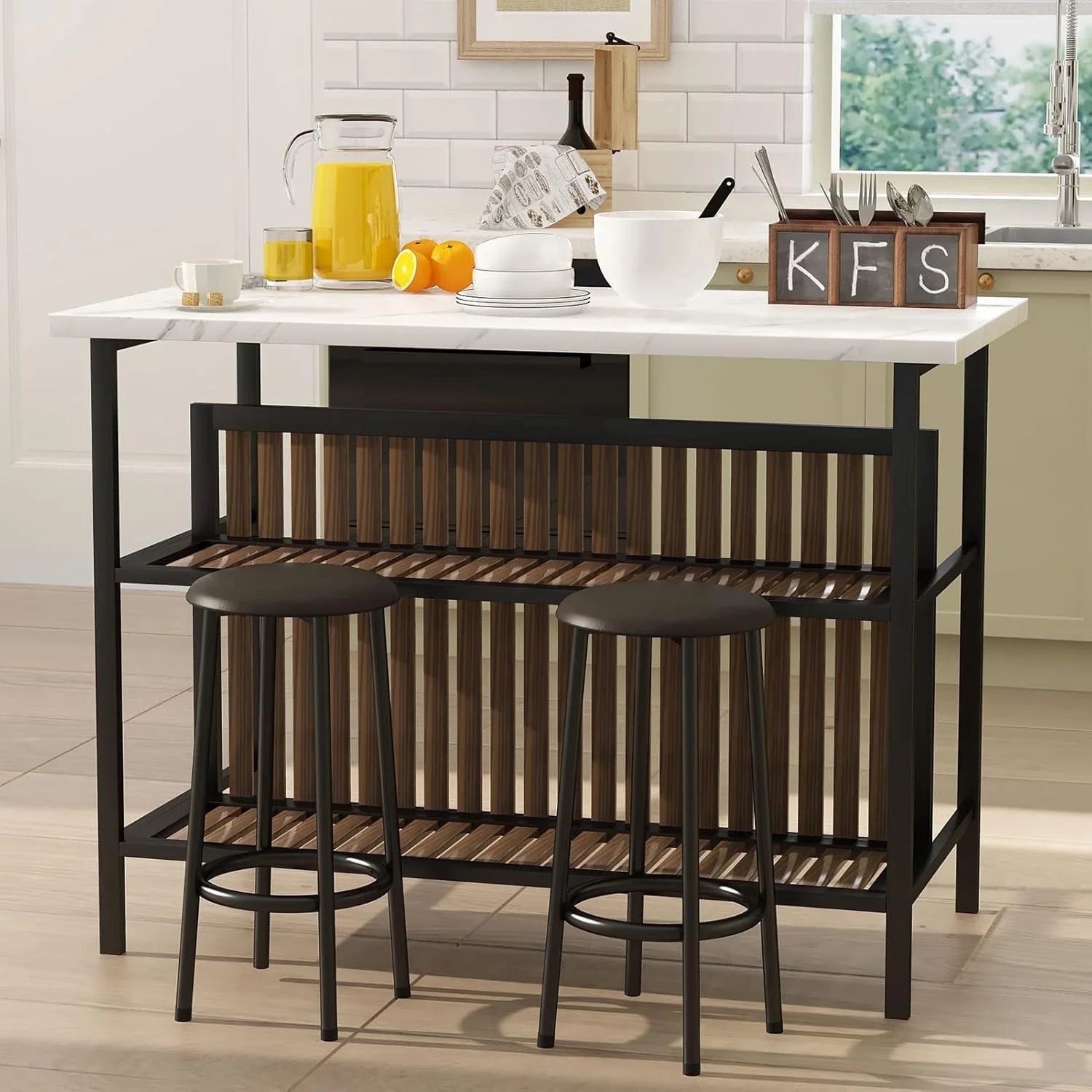 Kitchen Island with Seating, Wooden Counter Height Table