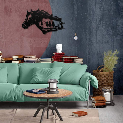 Wall Decor Hanging for Indoor Outdoor Home Bedroom Office Garden (Cowboy & Horse Black)
