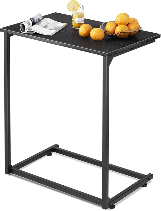 Black C-Shaped End Table, Small Side Tables for Sofa, Wide Couch Table That Slide Under, Laptop Snack Table for Living Room, Bedroom, Home Office, Black