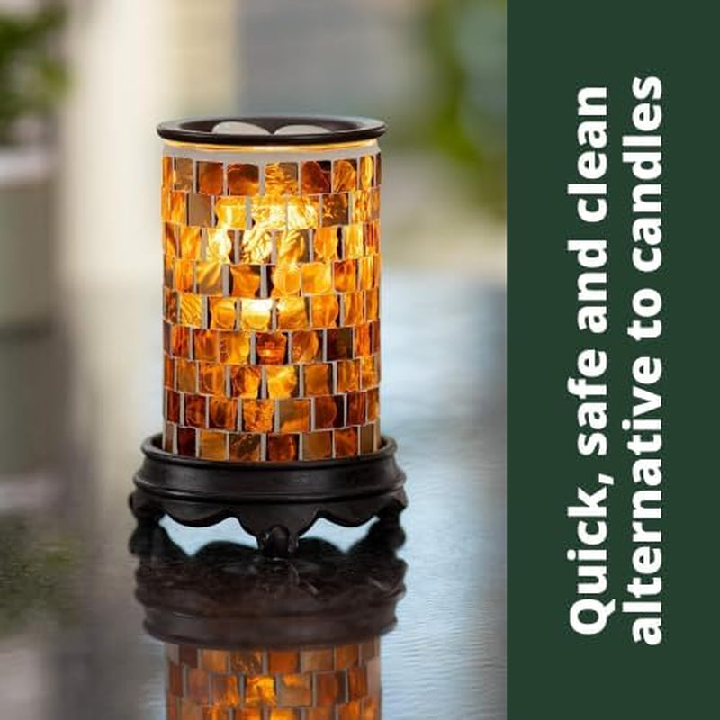 Wall Plug-In Wax Warmer for Scented Wax Mosaic Glass Radiant Sienna Electric Home Fragrance Warmer for Essential Oils Candle Wax Melts and Tarts Scent Warmer Night Light
