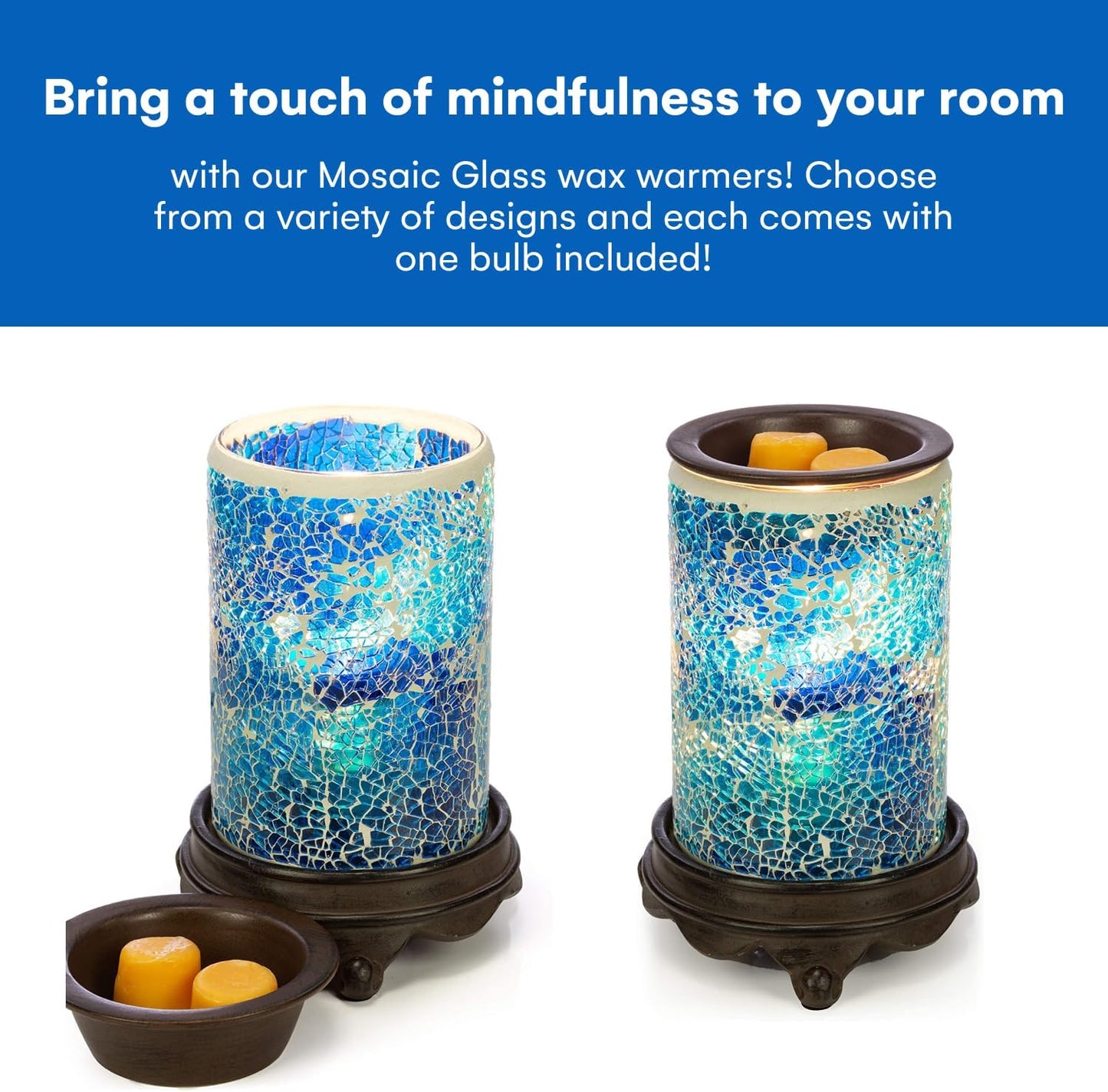 Wall Plug-In Wax Warmer - Mosaic Glass Mediterranean Blue Electric Fragrance Candle Warmer and Night Light - for Scented Wax, Essential Oils, Candle Wax Melts, Tarts - Scent Warmer Night Light