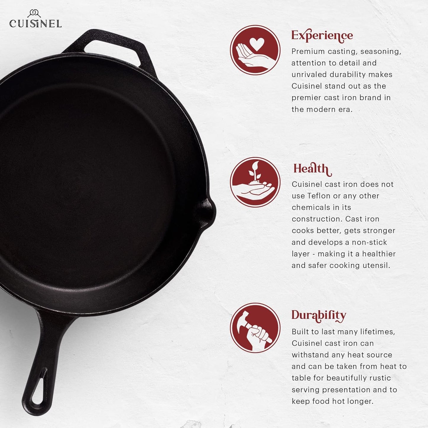 12‑Inch Cast Iron Skillet – Pre‑Seasoned Frying Pan with Assist Handle & Silicone Handle Holder – Oven, Stovetop, Grill & Campfire Safe Cookware – PFAS & Pfoa‑Free