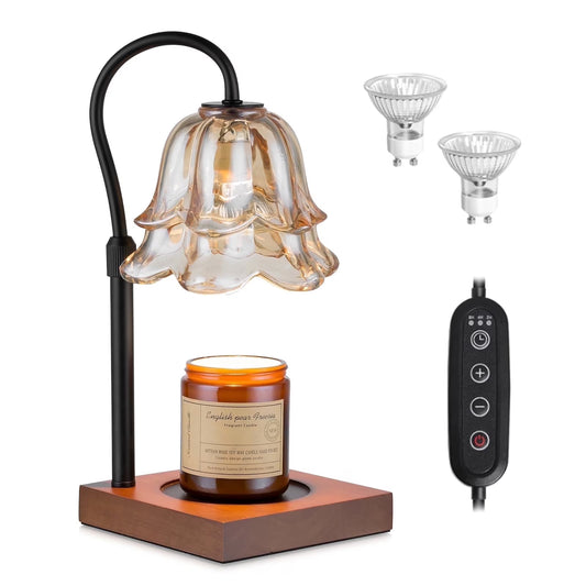 Candle Warmer Lamp with Timer: Flower Candle Lamps with 2 Bulbs Height Adjustable Candle Lamp Warmer Vintage Home Bedroom Decor House Warming Black