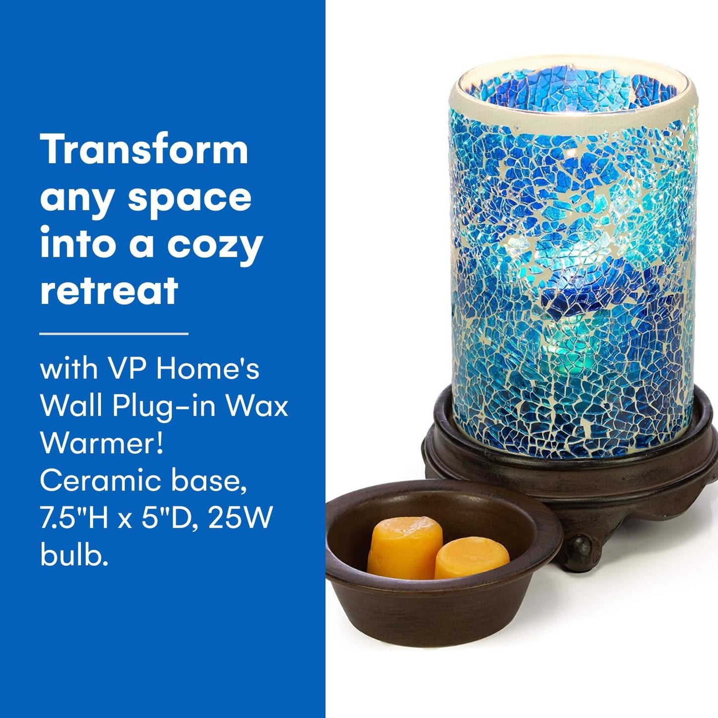 Wall Plug-In Wax Warmer - Mosaic Glass Mediterranean Blue Electric Fragrance Candle Warmer and Night Light - for Scented Wax, Essential Oils, Candle Wax Melts, Tarts - Scent Warmer Night Light