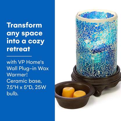 Wall Plug-In Wax Warmer - Mosaic Glass Mediterranean Blue Electric Fragrance Candle Warmer and Night Light - for Scented Wax, Essential Oils, Candle Wax Melts, Tarts - Scent Warmer Night Light