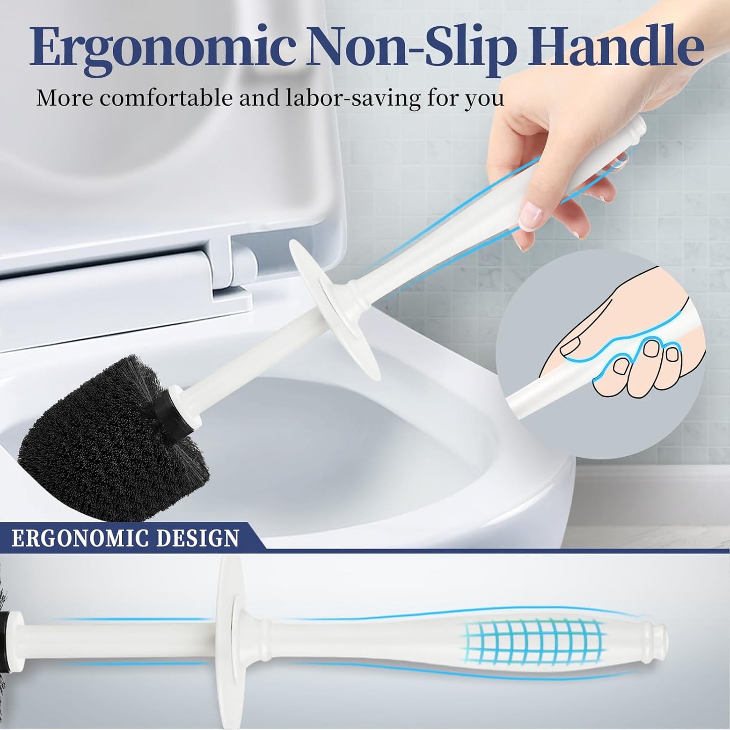 Toilet Bowl Brush Holder Set: 2 Pack Modern Deep Cleaning Bathroom Toilet Scrubber with Caddy for Rv - Rim Decorative Accessories Cleaner Brushes for Toilet (C-White) 3