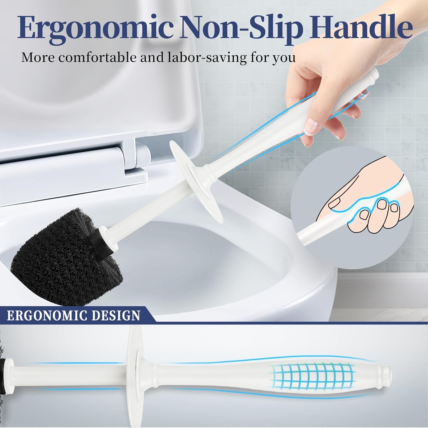 Toilet Bowl Brush Holder Set: 2 Pack Modern Deep Cleaning Bathroom Toilet Scrubber with Caddy for Rv - Rim Decorative Accessories Cleaner Brushes for Toilet (C-White) 3