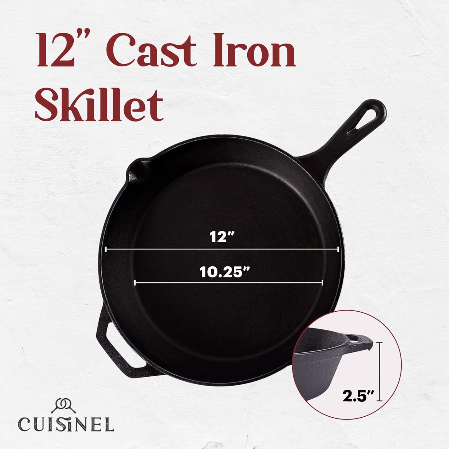 12‑Inch Cast Iron Skillet – Pre‑Seasoned Frying Pan with Assist Handle & Silicone Handle Holder – Oven, Stovetop, Grill & Campfire Safe Cookware – PFAS & Pfoa‑Free