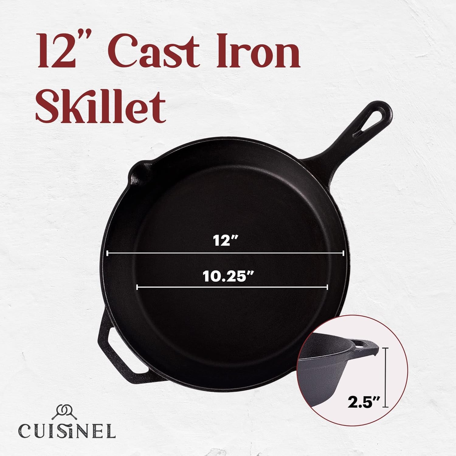 12‑Inch Cast Iron Skillet – Pre‑Seasoned Frying Pan with Assist Handle & Silicone Handle Holder – Oven, Stovetop, Grill & Campfire Safe Cookware – PFAS & Pfoa‑Free
