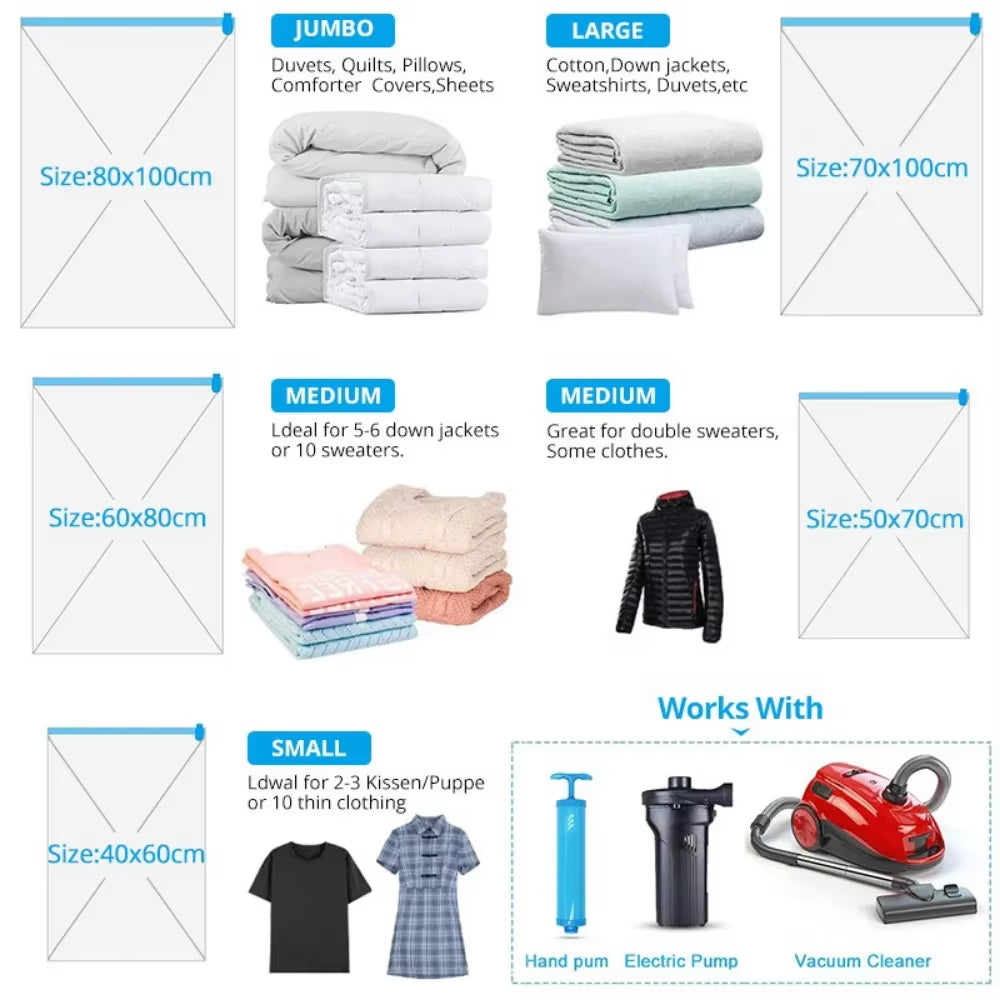 4Pcs Thickened Vacuum Compression Bag, Transparent Quilt Vacuum Bag, Storage Bag, Household Clothing Storage and Sorting Bag