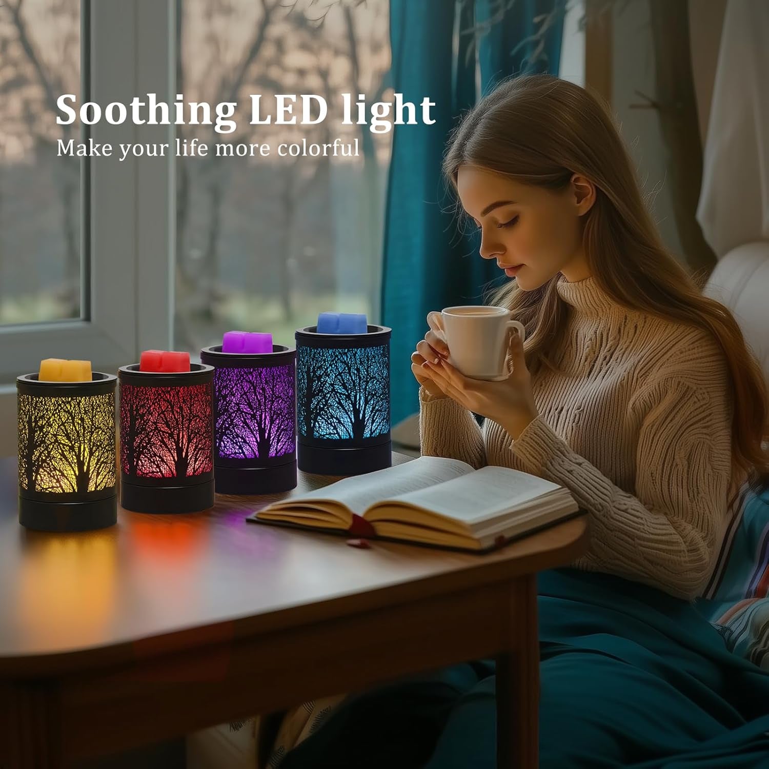 Fragrance Wax Melts Warmer with 7 Colors LED Changing Light Classic Black Forest Design Scent Oil Candle Warmer for Home Black Forest