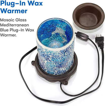 Wall Plug-In Wax Warmer - Mosaic Glass Mediterranean Blue Electric Fragrance Candle Warmer and Night Light - for Scented Wax, Essential Oils, Candle Wax Melts, Tarts - Scent Warmer Night Light
