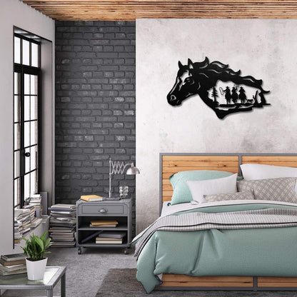 Wall Decor Hanging for Indoor Outdoor Home Bedroom Office Garden (Cowboy & Horse Black)