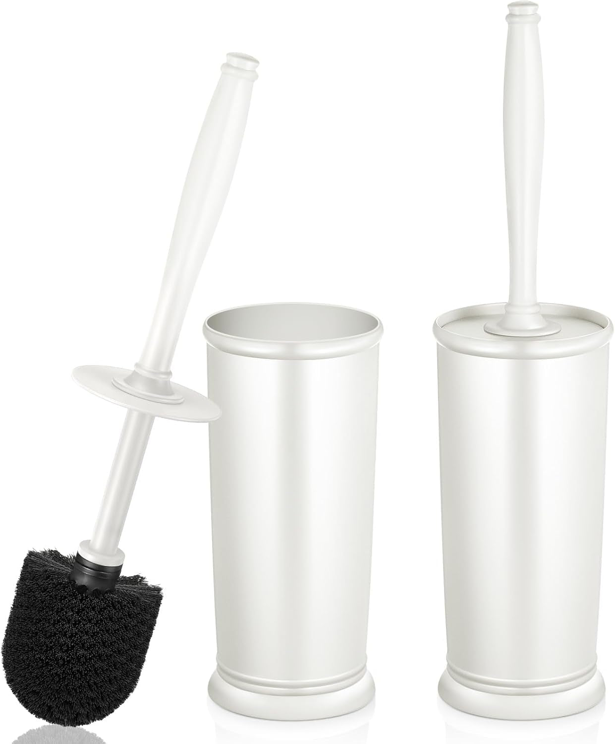 Toilet Bowl Brush Holder Set: 2 Pack Modern Deep Cleaning Bathroom Toilet Scrubber with Caddy for Rv - Rim Decorative Accessories Cleaner Brushes for Toilet (C-White) 3
