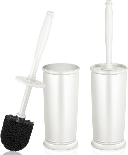 Toilet Bowl Brush Holder Set: 2 Pack Modern Deep Cleaning Bathroom Toilet Scrubber with Caddy for Rv - Rim Decorative Accessories Cleaner Brushes for Toilet (C-White) 3