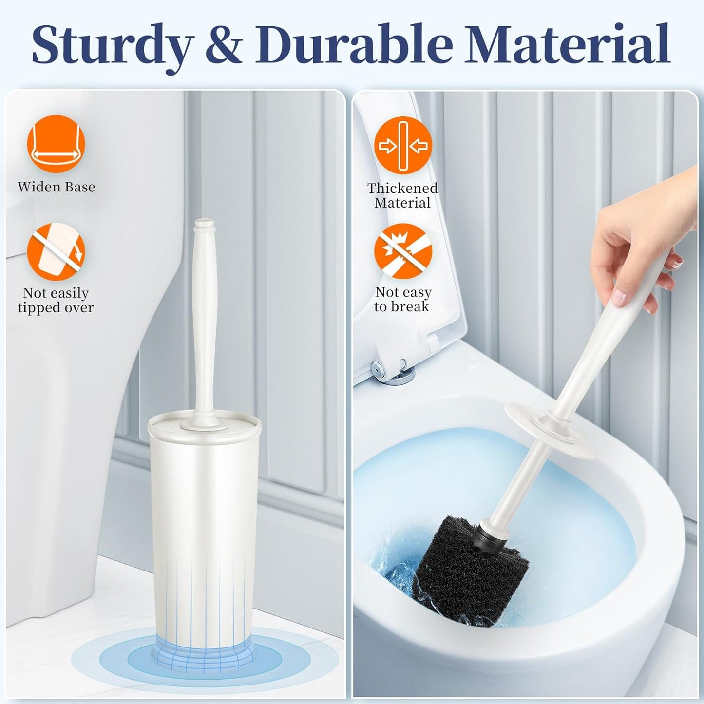 Toilet Bowl Brush Holder Set: 2 Pack Modern Deep Cleaning Bathroom Toilet Scrubber with Caddy for Rv - Rim Decorative Accessories Cleaner Brushes for Toilet (C-White) 3