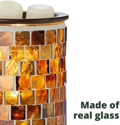 Wall Plug-In Wax Warmer for Scented Wax Mosaic Glass Radiant Sienna Electric Home Fragrance Warmer for Essential Oils Candle Wax Melts and Tarts Scent Warmer Night Light