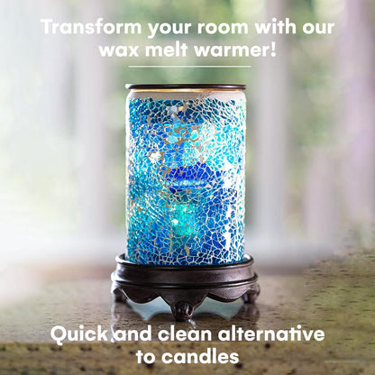 Wall Plug-In Wax Warmer - Mosaic Glass Mediterranean Blue Electric Fragrance Candle Warmer and Night Light - for Scented Wax, Essential Oils, Candle Wax Melts, Tarts - Scent Warmer Night Light